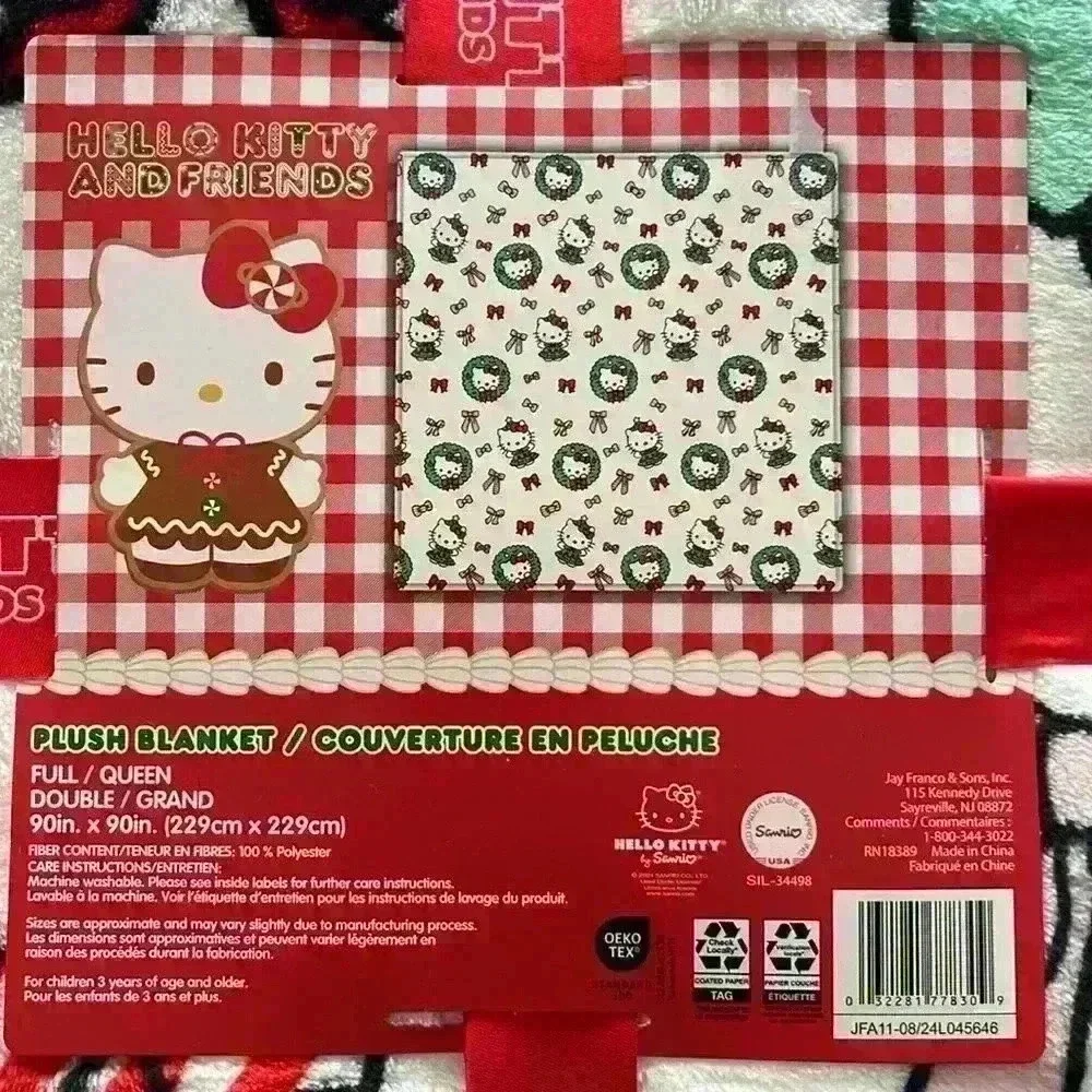 Hello Kitty Christmas Blanket Full / Queen wreaths bows holidays